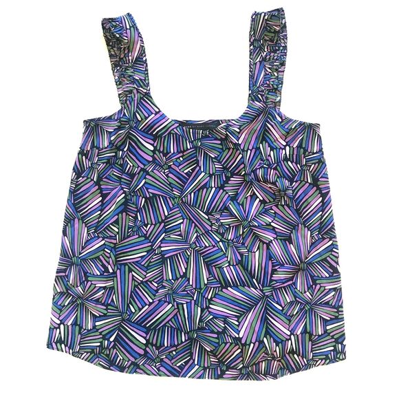 Marc by Marc Jacobs Purple Geometric Print Arielle 100% Silk Pleated Straps - Picture 1 of 8